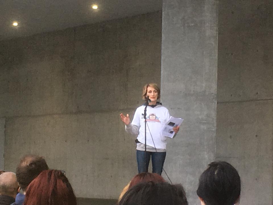 Clare speaking at town halo